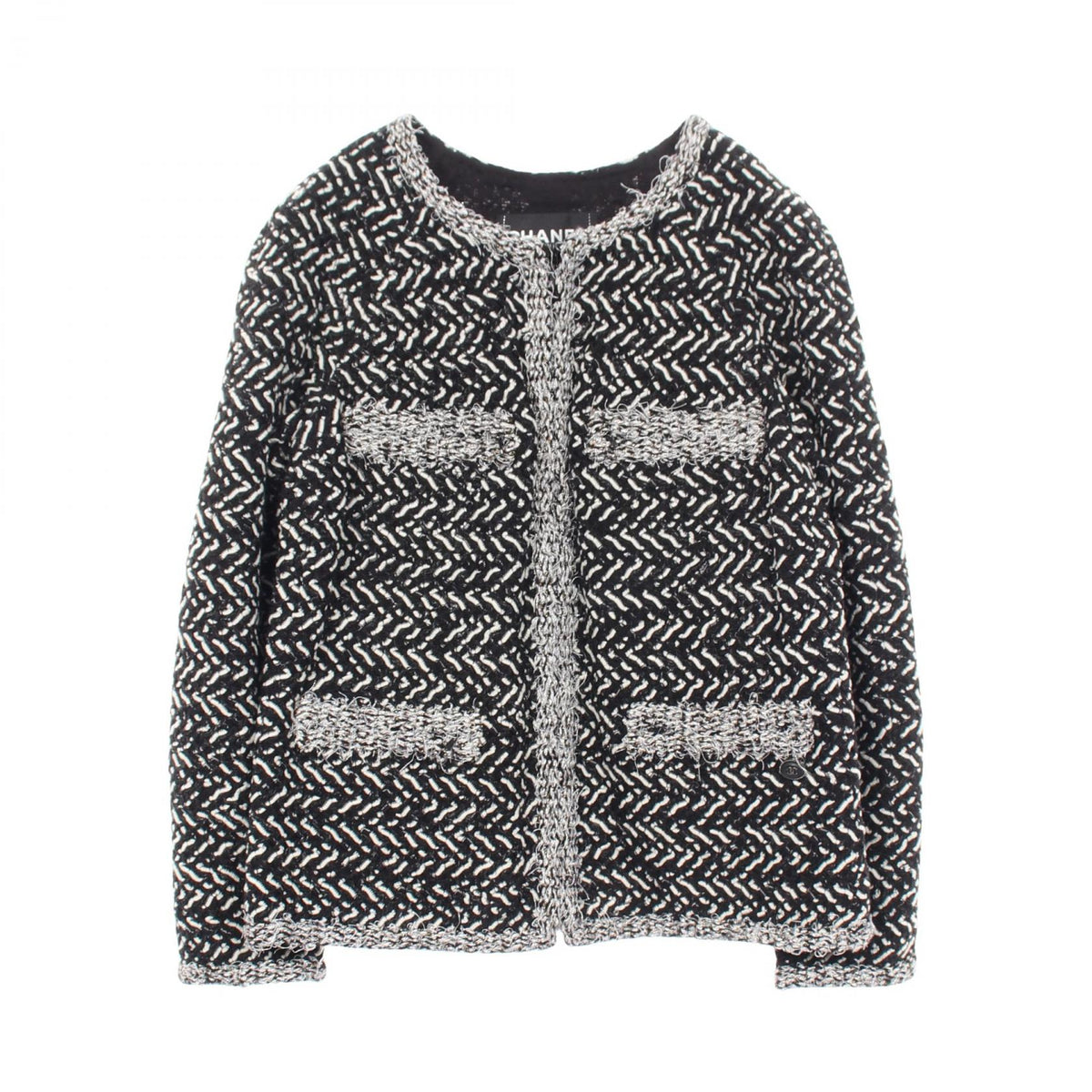 CHANEL Coco Mark Button Collarless Wool Jacket Size 38