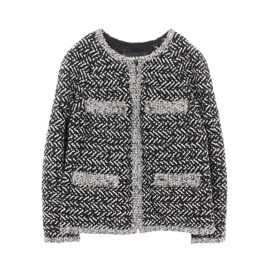 CHANEL Coco Mark Button Collarless Wool Jacket Size 38