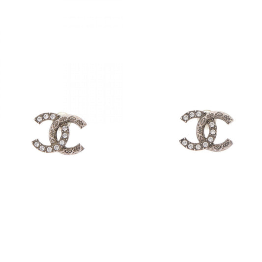 CHANEL Coco Mark Metal Rhinestone Earrings