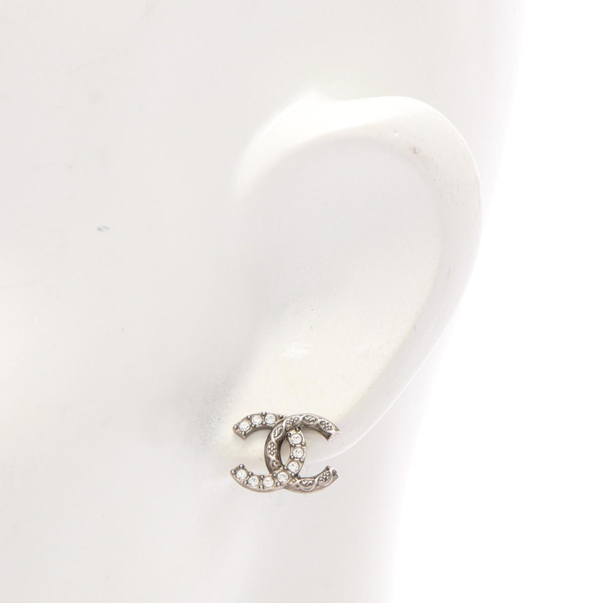 CHANEL Coco Mark Metal Rhinestone Earrings