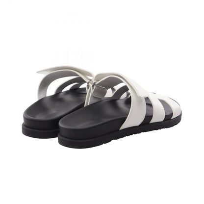 HERMES Chypre Leather Sandals White Size 35