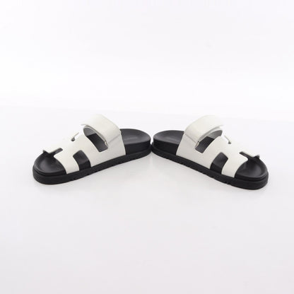 HERMES Chypre Leather Sandals White Size 35