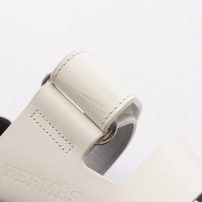 HERMES Chypre Leather Sandals White Size 35
