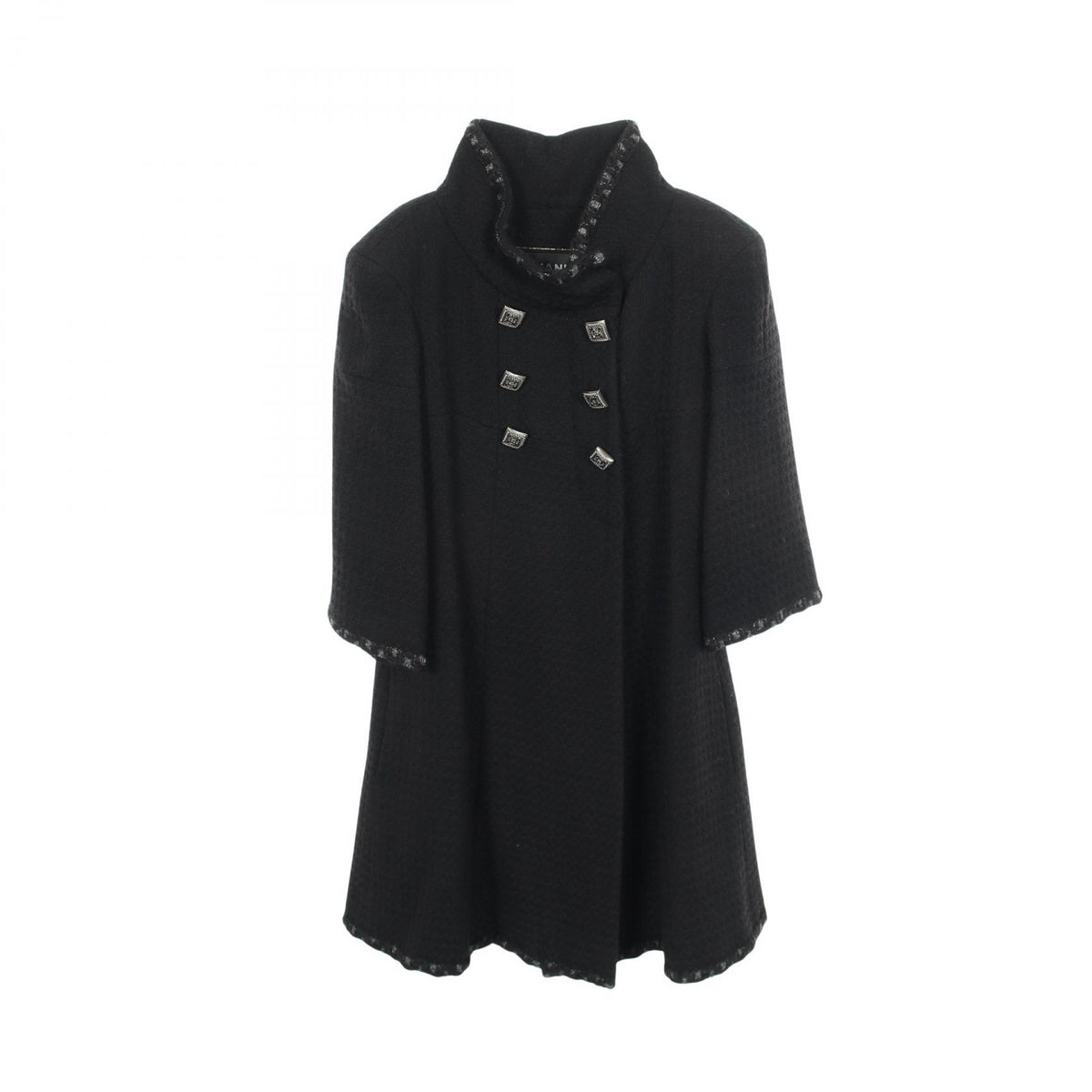CHANEL Coco Button Wool Coat Black Size 38