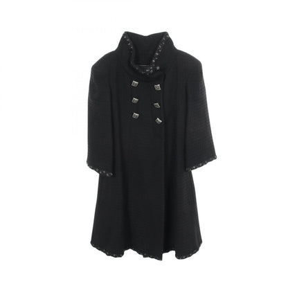 CHANEL Coco Button Wool Coat Black Size 38