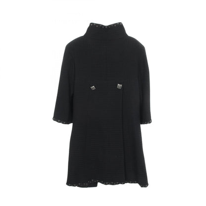 CHANEL Coco Button Wool Coat Black Size 38