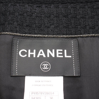 CHANEL Coco Button Wool Coat Black Size 38