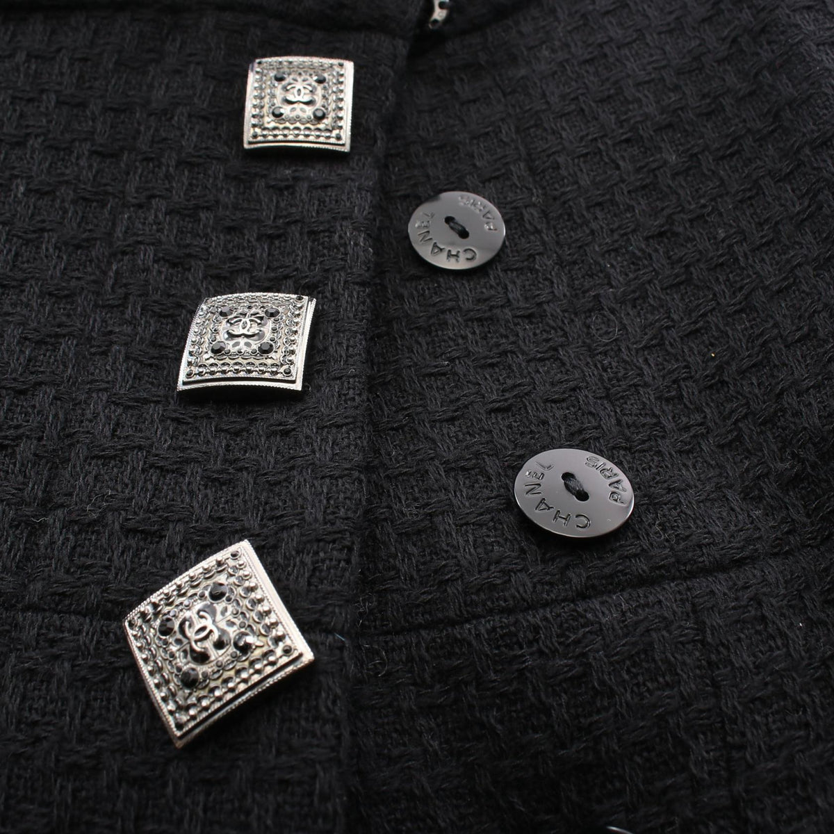 CHANEL Coco Button Wool Coat Black Size 38