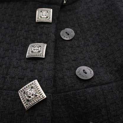 CHANEL Coco Button Wool Coat Black Size 38