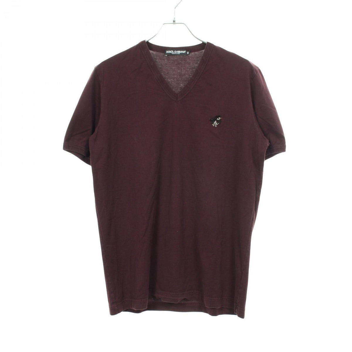 DOLCE & GABBANA Embroidered V-Neck Cotton T-Shirt Size 52