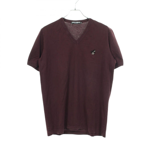 DOLCE & GABBANA Embroidered V-Neck Cotton T-Shirt Size 52