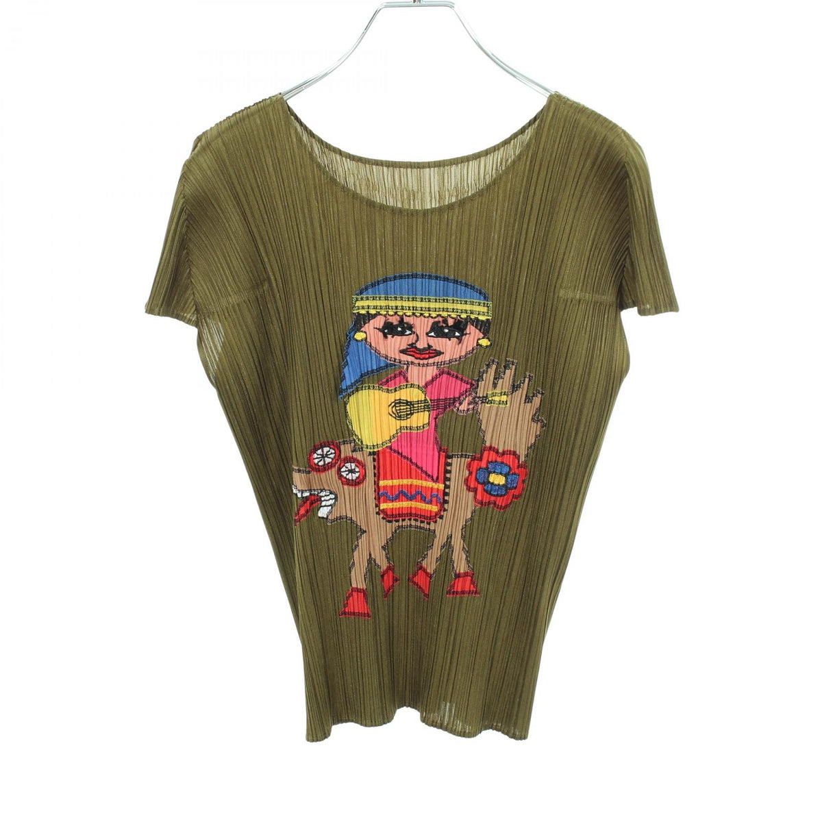 PLEATS PLEASE Pleated Embroidered T-Shirt Size 4