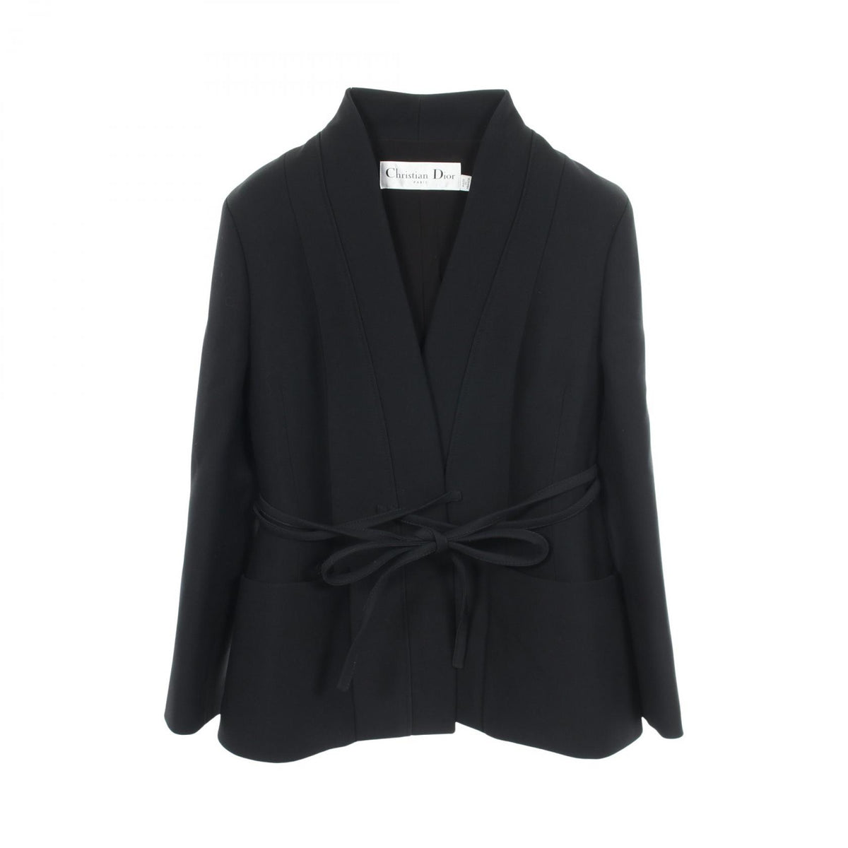 Dior Black Wool Silk No-Collar Blazer Size F 34