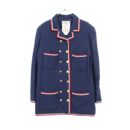 CHANEL Coco Mark Double Breasted Tweed Jacket Navy Size 38