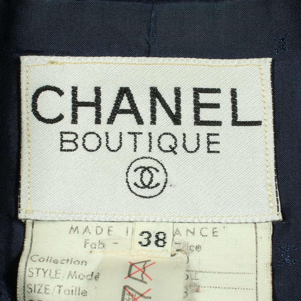 CHANEL Coco Mark Double Breasted Tweed Jacket Navy Size 38