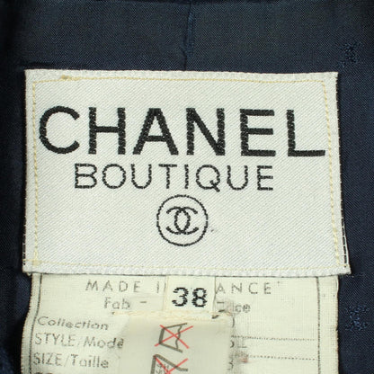 CHANEL Coco Mark Double Breasted Tweed Jacket Navy Size 38