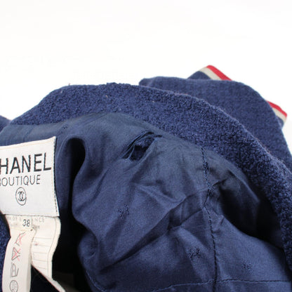 CHANEL Coco Mark Double Breasted Tweed Jacket Navy Size 38