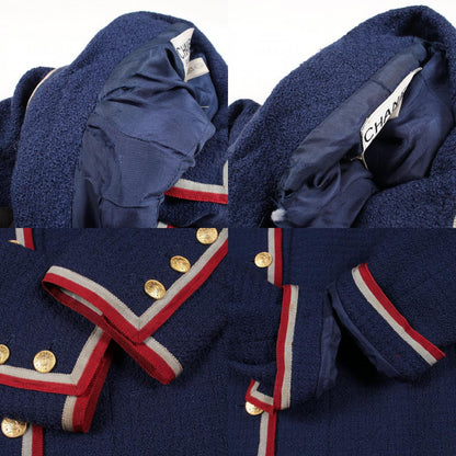 CHANEL Coco Mark Double Breasted Tweed Jacket Navy Size 38
