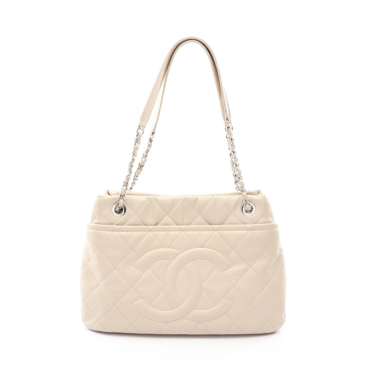 CHANEL Matelasse Caviar Skin Beige Silver Tote