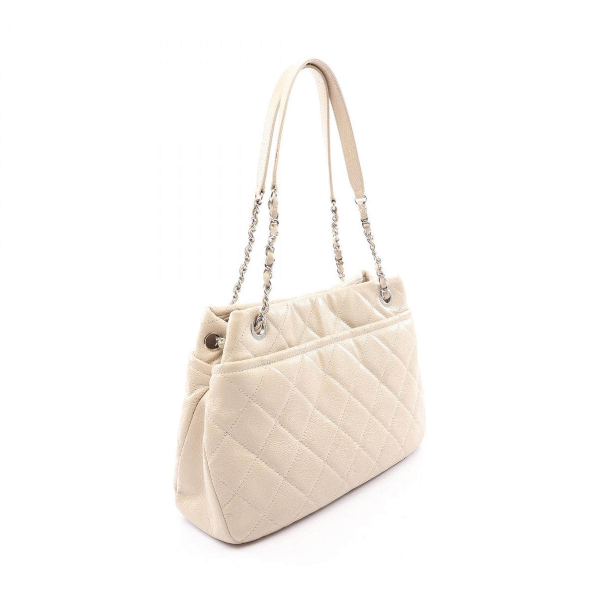 CHANEL Matelasse Caviar Skin Beige Silver Tote