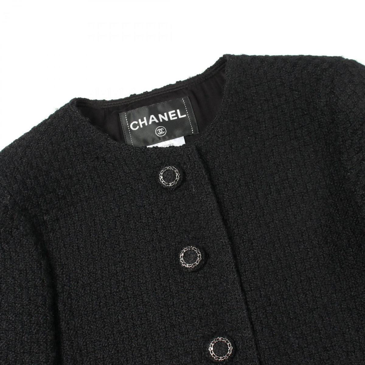 CHANEL Tweed Collarless Wool Jacket Size 36