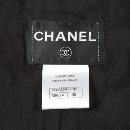 CHANEL Coco Mark Button Tweed Collarless Coat Navy Size 36