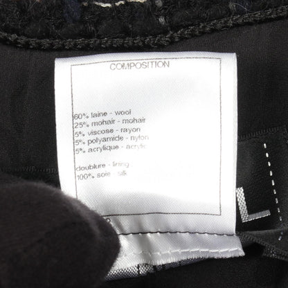 CHANEL Coco Mark Button Tweed Collarless Coat Navy Size 36