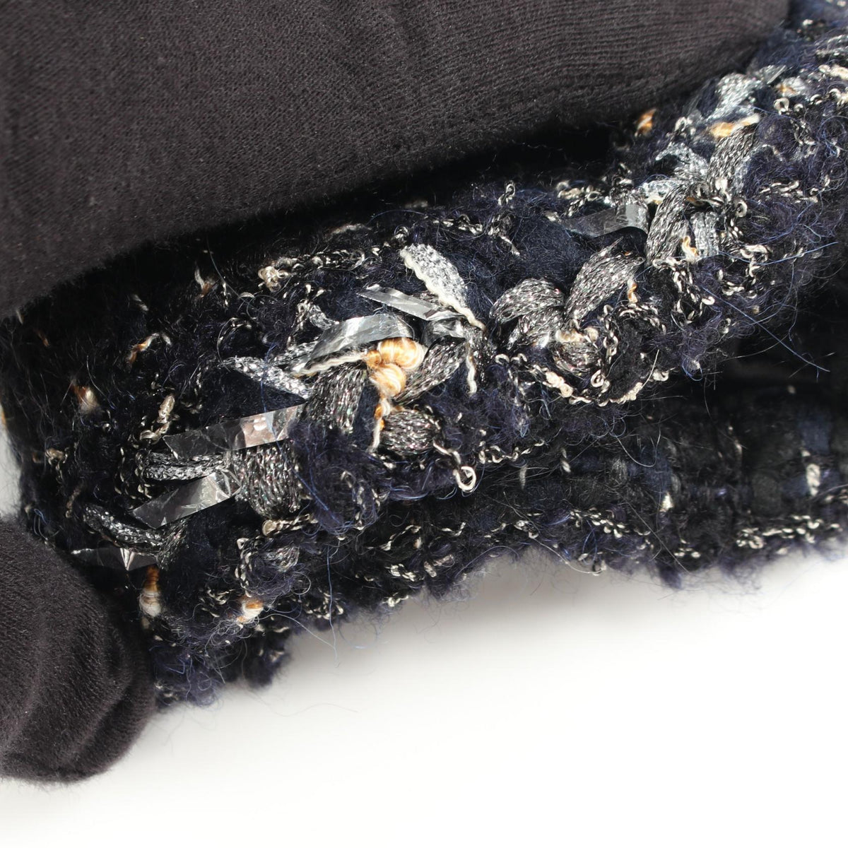 CHANEL Coco Mark Button Tweed Collarless Coat Navy Size 36