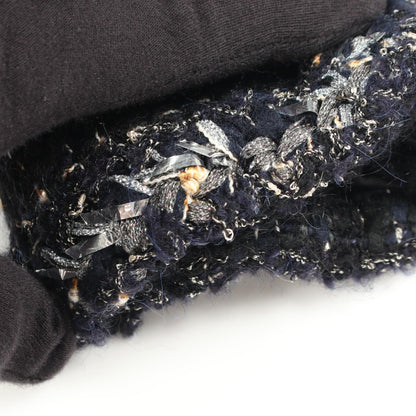 CHANEL Coco Mark Button Tweed Collarless Coat Navy Size 36