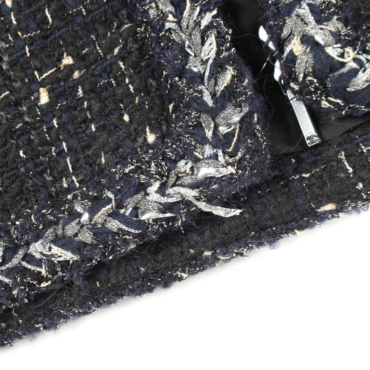 CHANEL Coco Mark Button Tweed Collarless Coat Navy Size 36