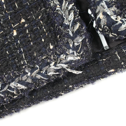 CHANEL Coco Mark Button Tweed Collarless Coat Navy Size 36