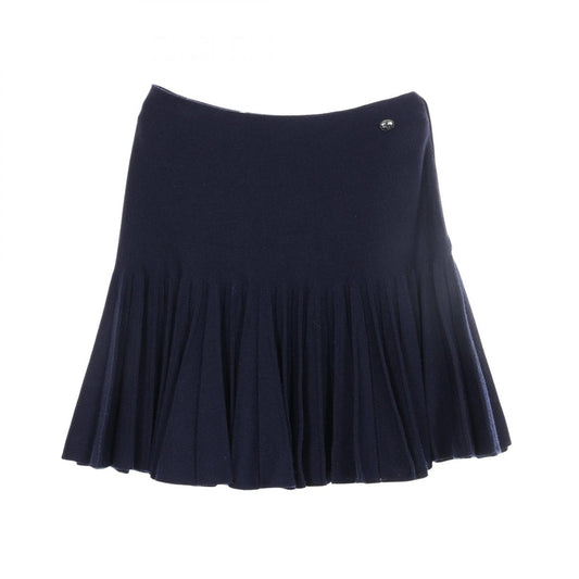 CHANEL Navy Pleated Knit Skirt Size 38