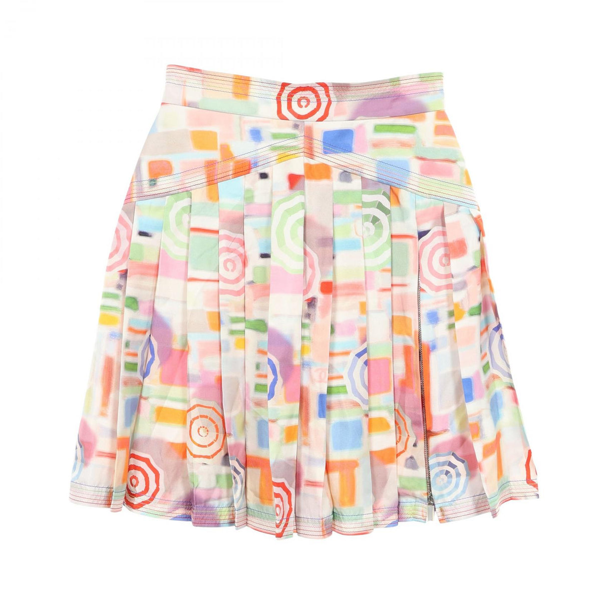 CHANEL Coco Mark Pleated Silk Skirt Size 38