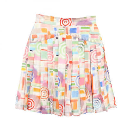 CHANEL Coco Mark Pleated Silk Skirt Size 38