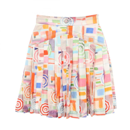 CHANEL Coco Mark Pleated Silk Skirt Size 38