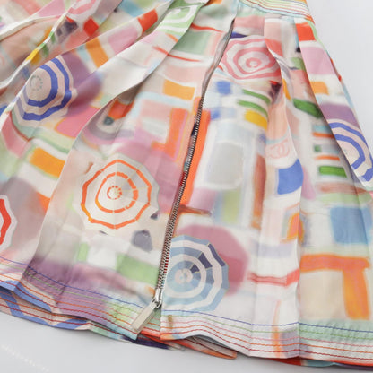 CHANEL Coco Mark Pleated Silk Skirt Size 38