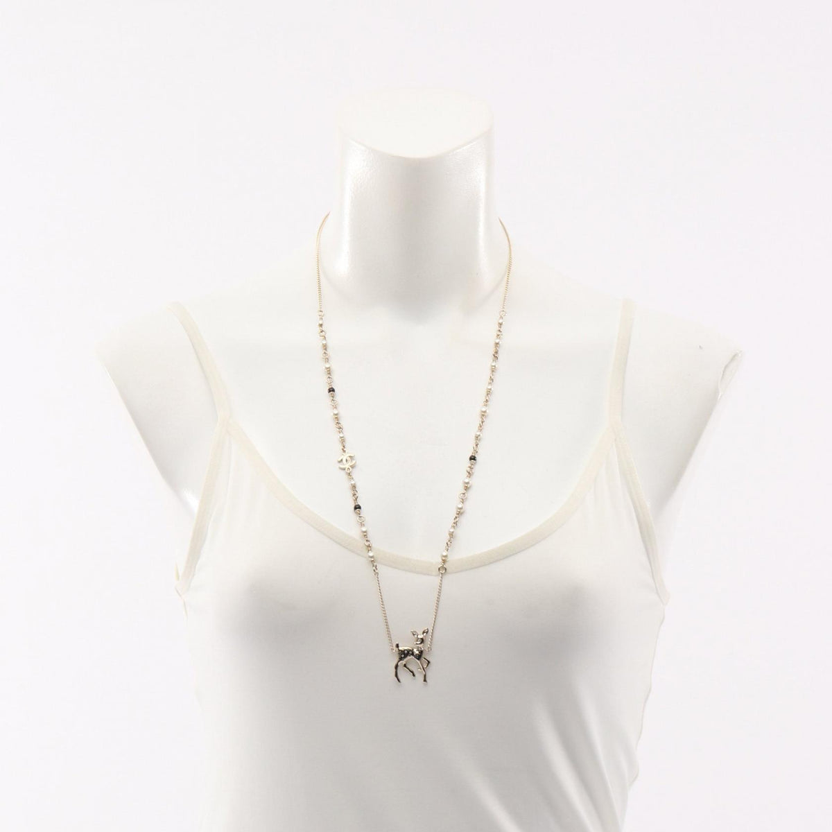 CHANEL Gold Coco Mark Bambi Pearl Necklace
