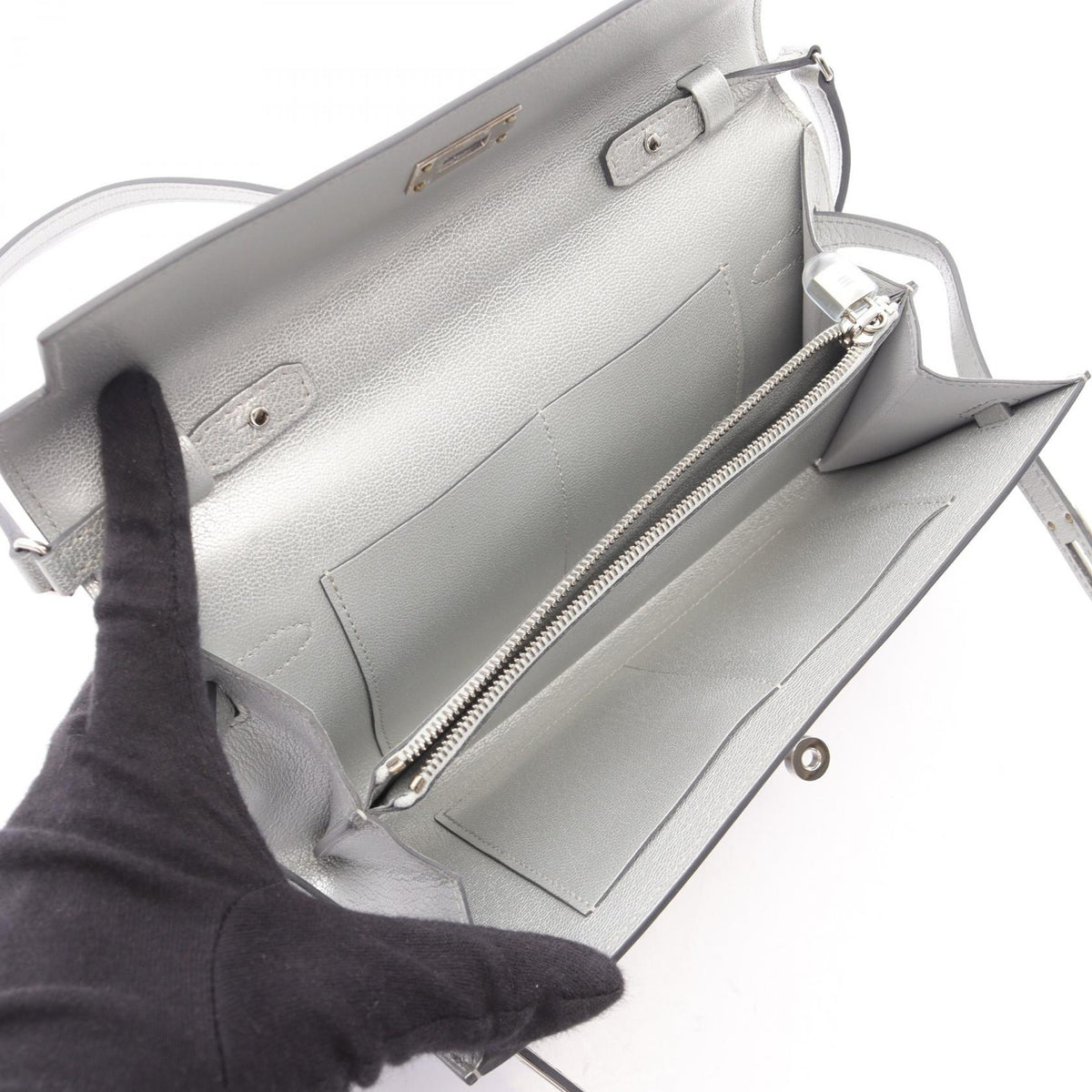 HERMES Kelly To Go Argent Shoulder Bag