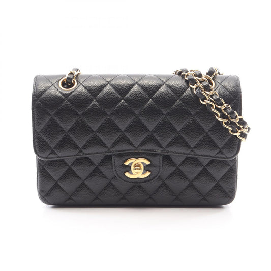 CHANEL Matelasse W Flap Caviar Bag Black