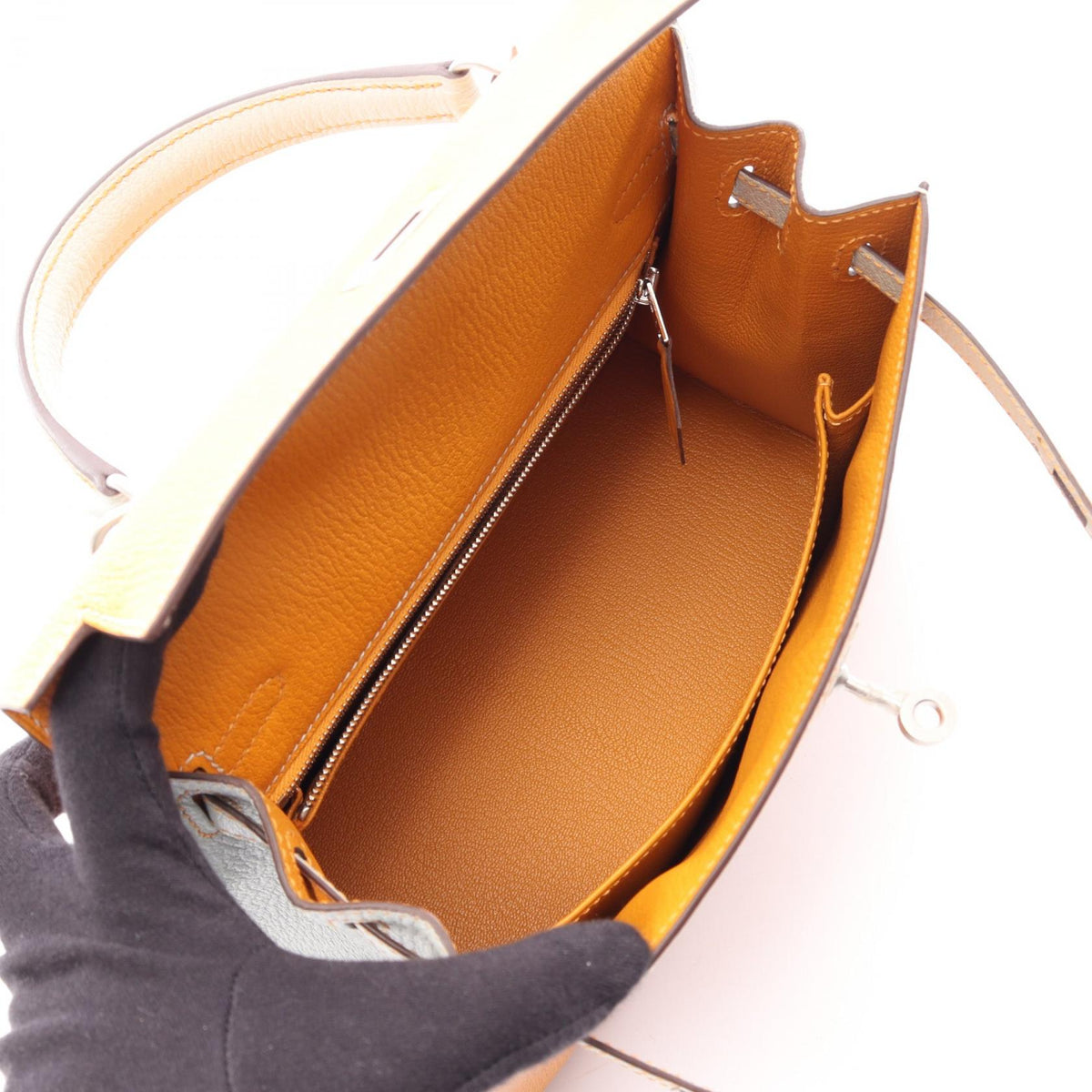 HERMES Kelly 25 2WAY Chèvre Bag Orange