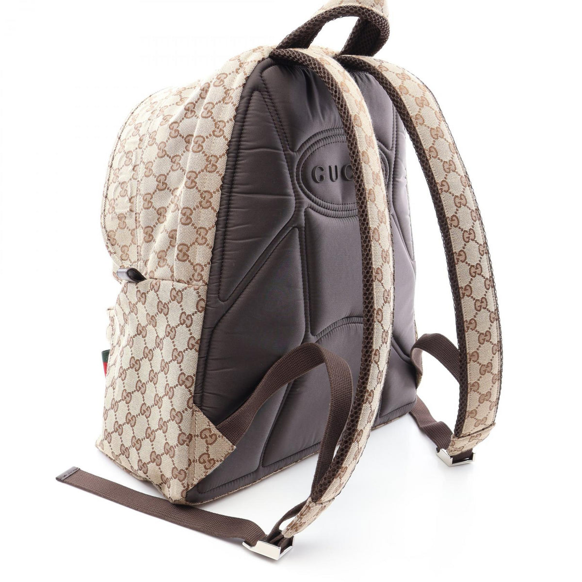 GUCCI GG Canvas Leather Backpack Beige