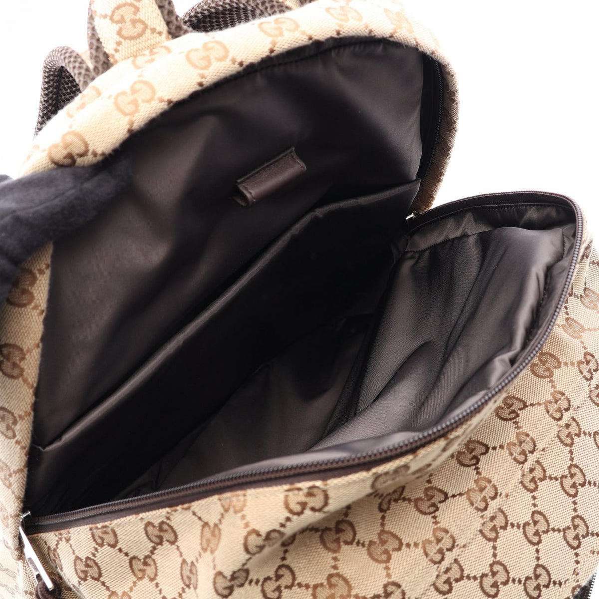GUCCI GG Canvas Leather Backpack Beige