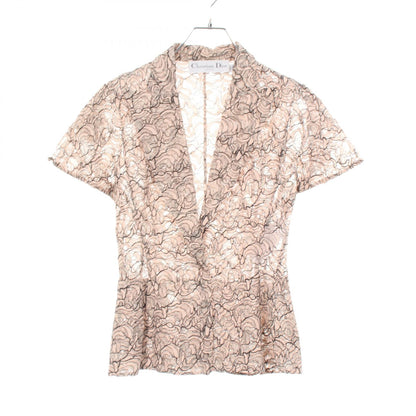 Dior Full Lace Cotton Blend Blouse Pink Size 38