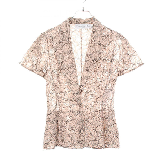 Dior Full Lace Cotton Blend Blouse Pink Size 38
