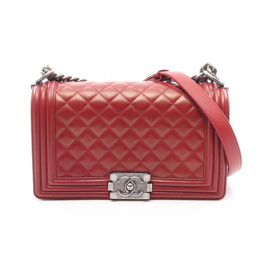 CHANEL Boy Chanel Lambskin Bag Red