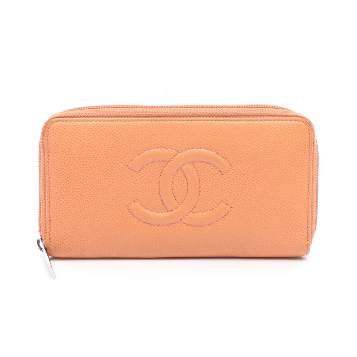 CHANEL Orange Caviar Skin Round Wallet