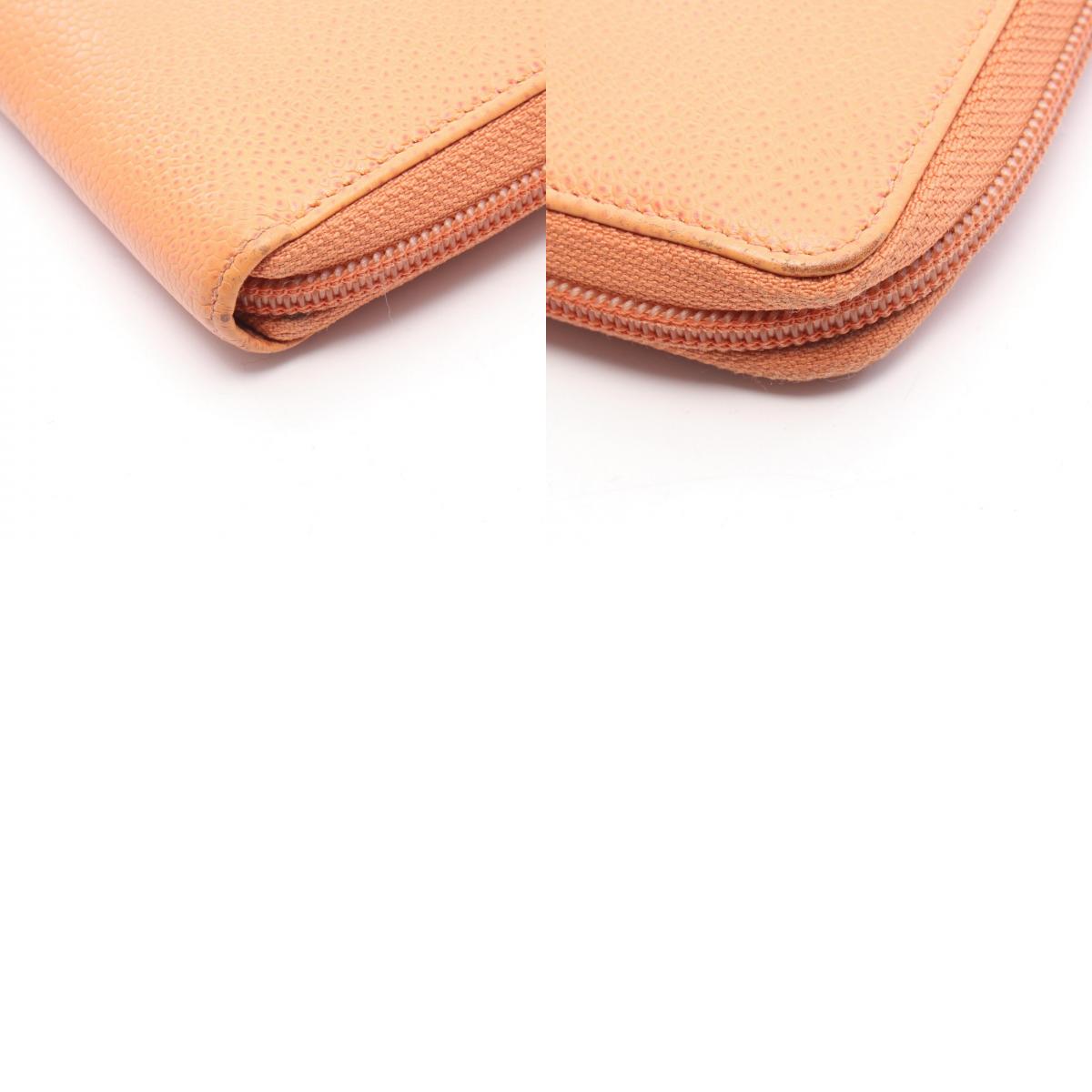 CHANEL Orange Caviar Skin Round Wallet