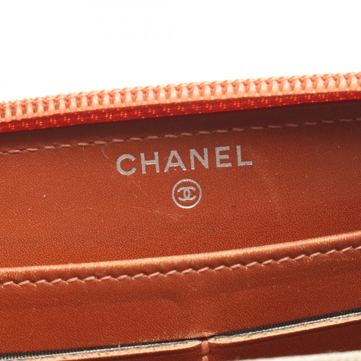 CHANEL Orange Caviar Skin Round Wallet