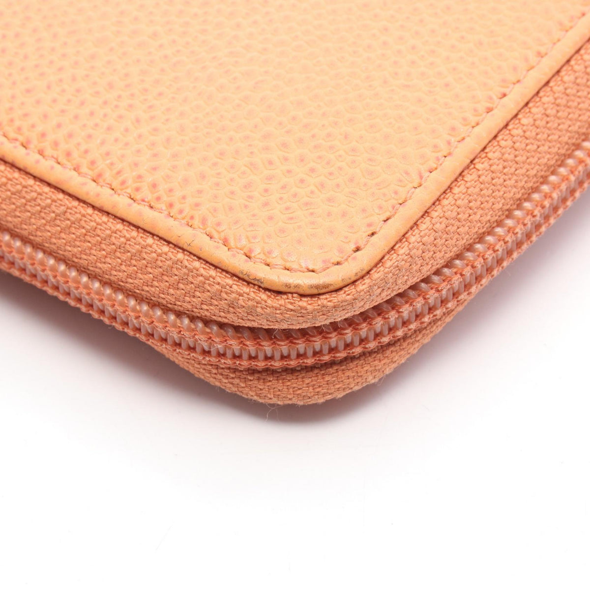 CHANEL Orange Caviar Skin Round Wallet