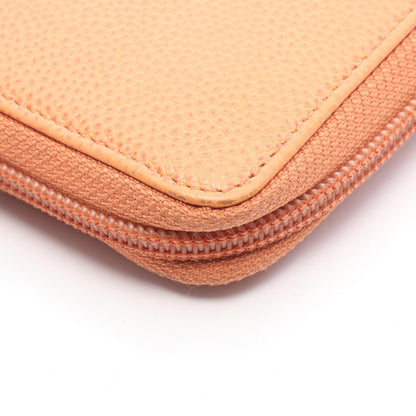 CHANEL Orange Caviar Skin Round Wallet